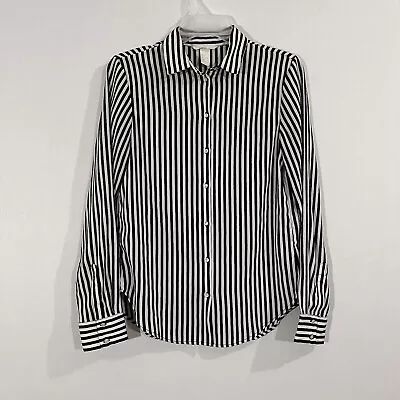 H&M Shirt Womens 2 Black Button Up Long Sleeve Collared Striped Modern • $4