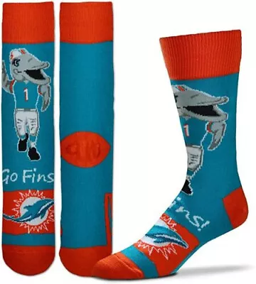 NFL Miami Dolphins Fins Mens Dress Crew Socks Large Fits Most Team Colors Teal • $13.99