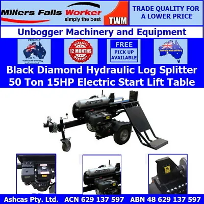 Black Diamond 50 Ton Key Start Hydraulic Log Splitter Jockey Wheel Lift Table • $2939