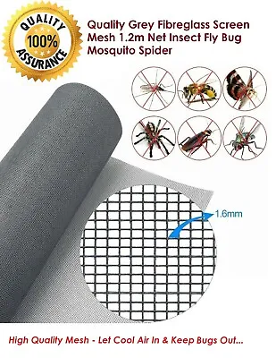 £4.72 • Buy Quality Grey Fibreglass Screen Mesh 1.2m Net Insect Fly Bug Mosquito Spider