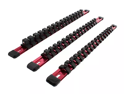 ABN Red Aluminum SAE Socket Organizer Holder Rail & Clip 3pc Set 1/4  3/8” 1/2  • $26.30