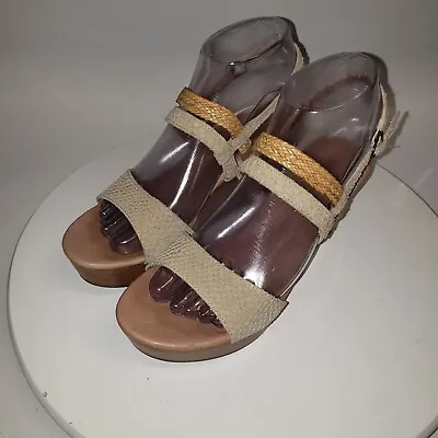 Ugg Weave Mattie Wedge Sandals Womens 6 Tan Strappy Wood Heel FD1115A • $23.97