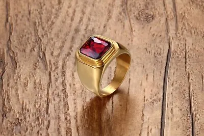 18K GOLD EP 2.0CT GARNET EMERALD CUT MENS RING Size 7-15 YOU CHOOSE • $19.30