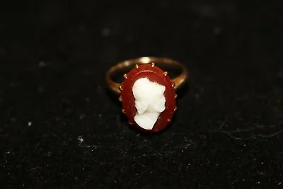 Grecian Man Italian Shell Cameo Ring Size 5 Antique Vintage 10K Gold • $165