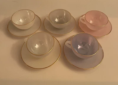 £20 • Buy  Vintage French Arcopal Opale Opaline Glass Tea/Coffee Cup &Saucer Set Of Five