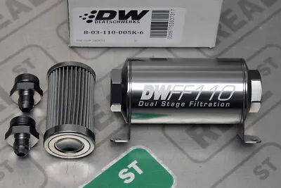 DW 110mm Inline Fuel Filter 5 Micron Stainless Steel E85 6 AN Male Universal • $130