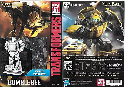 Transformers Bumblebee Figure Metal Earth 3-D Laser Cut Steel Model Kit Sealed • $11.99