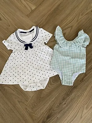 Baby Girl Blue Summer Sailor Outfit And Ginghan Swimsuit Bundle - 3-6 Months • £8