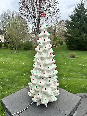 VTG Atlantic Mold Ceramic Christmas Tree White Iridescent Lighted 33” Tall~3 Pc • $899