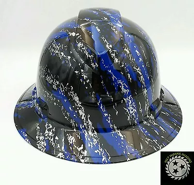 $49.99 • Buy Hard Hat FULL BRIM Custom Hydro Dipped , OSHA Approved URBAN CAMO BLUE SPLASH