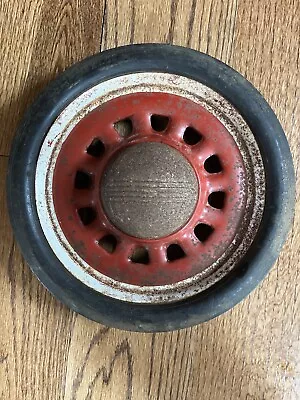 Vintage Steel Red Metal Rim Hard Rubber Tire Riding Toy Wagon Tractor Wheel 10   • $18