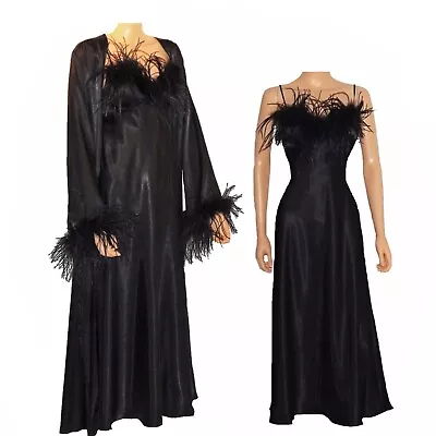 Vintage Long Nightgown And Robe Peignoir MOVIE STAR Feathers Size Small • £86.61