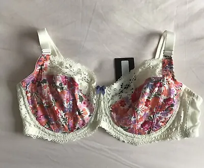 Boohoo Lace & Floral Bra Size 36DD - BNWT - Summer Ditsy Print - Cream/Pink • £7.50