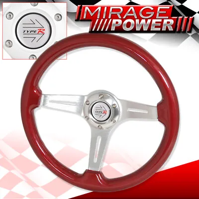 Universal 345mm Light Weight Red Wood Trim 3 Spokes Steering Wheel Type R Horn • $68.99