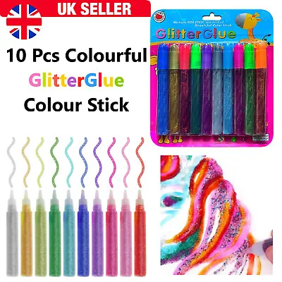 20/10pcs Glitter Glue Gel Pens Art Craft Making Sparkly Coloured Marker For Kids • £3.69
