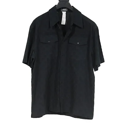 Gianni Versace Mens Button Down Medium Vintage Black Short Sleeve Pocket Shirt • $154.99