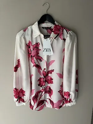 Zara Pink White Floral Blouse Shirt XS • £15