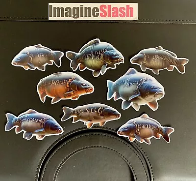 Mirror Carp Fishing Stickers Waterproof  Pack Of  8 Unique Stickers Of Hq Art • £6.50