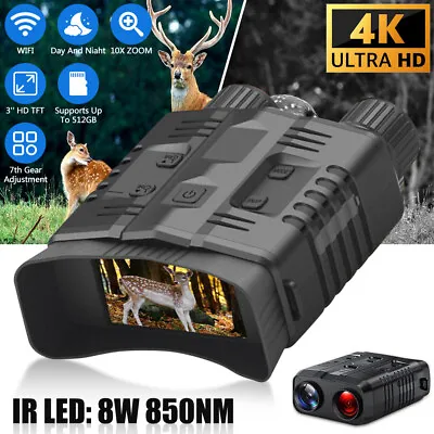 Hunting WIFI Night Vision Binoculars 4K 8W Infrared 850nm Goggles 10x Zoom 300m • £57.99