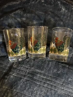 Vintage Anchor Hocking Country Accents Rooster 3 Piece 5 Oz Juice Glasses USA • $18.99