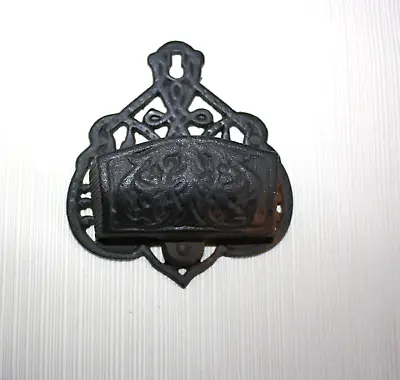 Vintage Black Cast Iron Wall Mount Match Stick Holder Box • $10