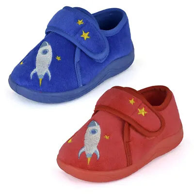 Rocket Patterned Boys Easy Close Slippers • £8.49