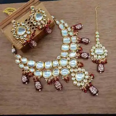 Kundan Polki Multi Choker Earrings Indian Pakistani Fashion Gold Plated Jewelry  • $58.99