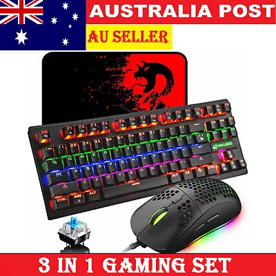 $19.99 • Buy TKL Mechanical Gaming Keyboard And Mouse Set RGB LED Backlit Wired 3 In 1 Combo