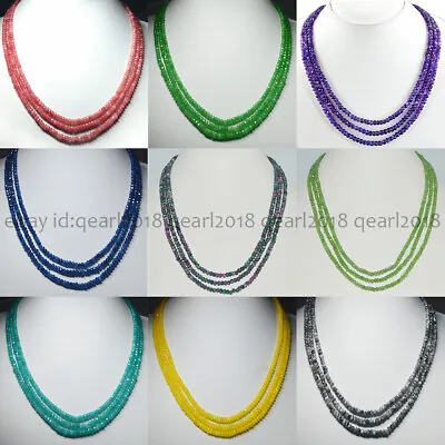 3 Rows 2x4mm Faceted Multicolor Rondelle Gems Beads Necklace 17-19'' • $6.29
