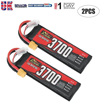 2xZOP Power LiPo Battery 2S 7.4V 3700mAh 100C 27.38Wh XT60 Plug For RC Car Truck • £37.03