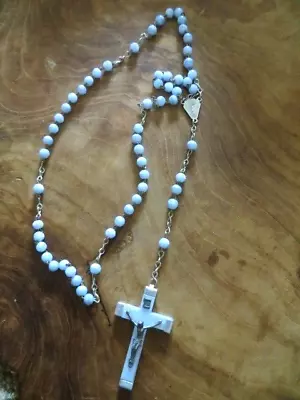 Vintage Blue Plastic & Metal Rosary Beads • £2.99