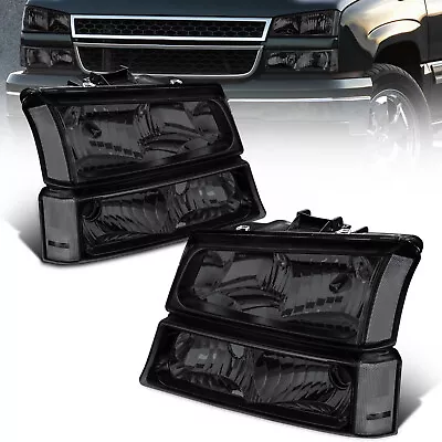 2X Smoke Headlights Assembly For 2003-2006 Chevy Silverado 1500 HD 2500 HD 3500 • $61.99