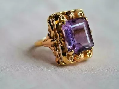 2.50Ct Emerald Lab Created Amethyst Vintage Cocktail Ring 14k Yellow Gold Plated • $79.99