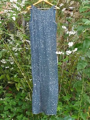 £129 • Buy After Six By Ronald Joyce Silk Midnight Blue Beaded Sequin Evening Dress 16-LONG