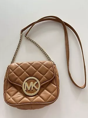 Michael Kors Fulton Small Brown Quilted Leather Crossbody Bag 6.5  X 6  • $30