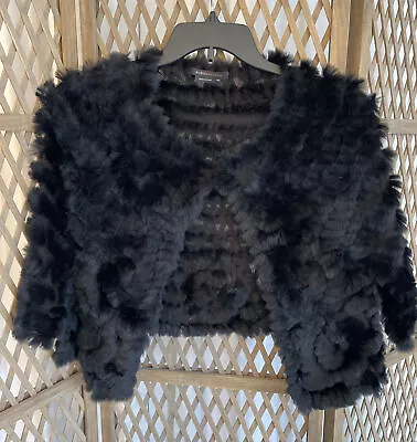 BCBG Max Azria Black Rabbit Fur & Wool Blend Shawl Cape Size Xs/S • $20