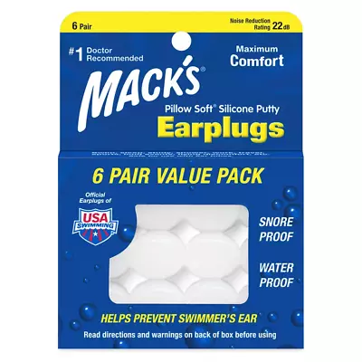 Mack's Pillow Soft Silicone Earplugs 6 Pair Putty Ear Plugs For Sleeping Travel  • $7.99