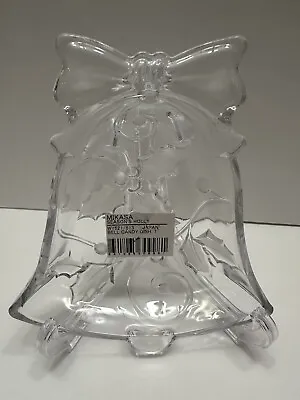 Mikasa Candy Dish Seasons Holly Trinket Clear Glass Bell Shape 7” Japan New • $14.90