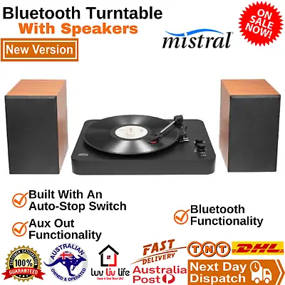 $70.68 • Buy Mistral Bluetooth Vinyl Turntable With Speakers Set Vintage Style Record Player