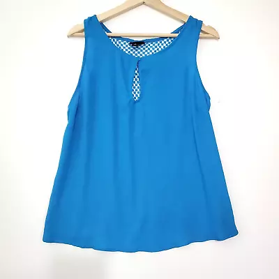 Nicole Miller Blue Crochet Sheer Sleeveless Top SZ L • $6.49