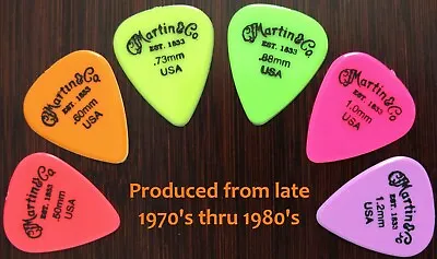 Vintage Guitar Picks - 6 Martin & Co. Neon Picks Full Set All Gauges • $16.99