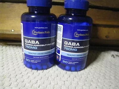 2x Puritans Pride GABA - Gamma Aminobutyric Acid 750 MG- 90x2 Capsules 04/2026 • $21.75