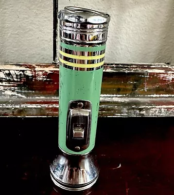 Vintage Green Girl Scout Flashlight Chrome Metal White Stripes 6  • $20