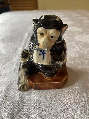 Vintage Hand Painted Chimpanzee Sipping Tea Porcelain Figure Made In Japan • $12.99