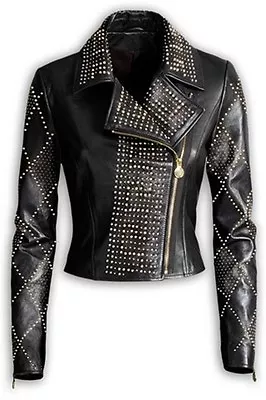 NWT Versace Hm H&M Leather Studded Jacket WMN + Orig. Hanger & Garment Bag Sz34 • $599