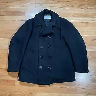 Vintage Black US Navy Peacoat Wool • $85