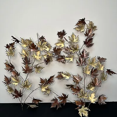 Metal Wall Sculpture Maple Leaf Leaves Branches Pair Curtis Jere Style Pair • $389.99