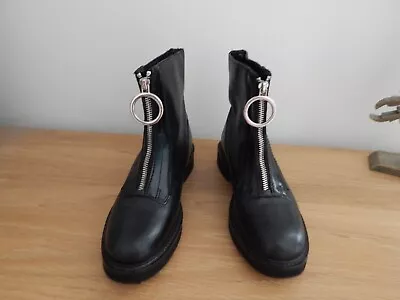 Mango Black Leather Ankle Boots 5 Vgc • £19.99