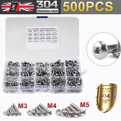 500pcs M2/M3/M4 Stainless Steel Bolts Nuts Screws Hex Head Assorted Kit Set UK • £9.85