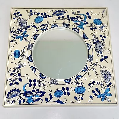 Vintage Seymour Mann Blue Floral & Vine 11  Wall Hanging Accent Mirror • $40